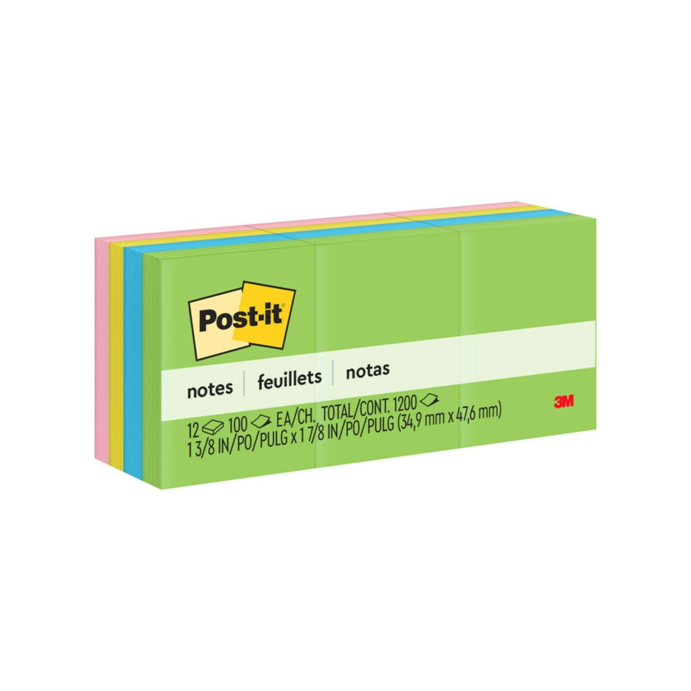 3M CO 653-AU Post-it Notes, 12 Pads, 1 3/8 in x 1 7/8 in, Clean Removal, School Supplies and Office Products, Sticky Notes for Vertical Surfaces, Monitors, Walls and Windows, Floral Fantasy Collection
