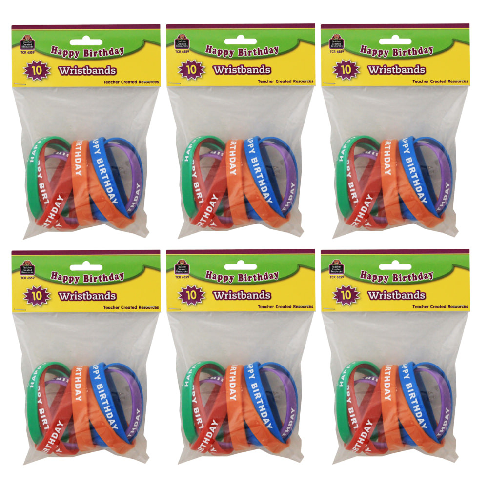 EDUCATORS RESOURCE Teacher Created Resources TCR6559-6 Teacher Created Materials Happy Birthday Wristbands, 10 Wristbands Per Pack, Set Of 6 Packs