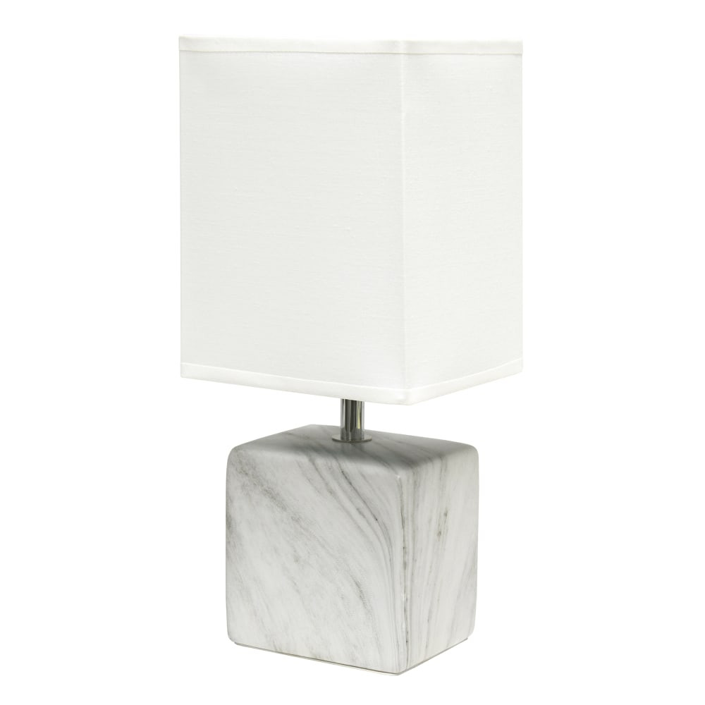 ALL THE RAGES INC LT2071-WOW Simple Designs Petite Marbled Ceramic Table Lamp, 11-13/16inH, White Base/White Shade