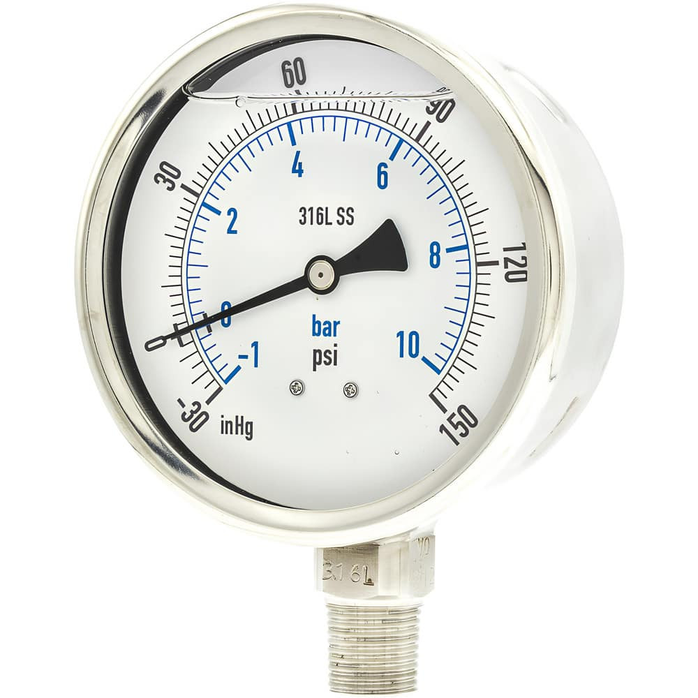 PIC Gauges PRO301L402CF-01 Pressure Gauges; Gauge Type: Industrial Pressure Gauges ; Scale Type: Dual ; Accuracy (%): 1% full-scale ; Dial Type: Analog ; Thread Type: NPT ; Bourdon Tube Material: 316 Stainless Steel