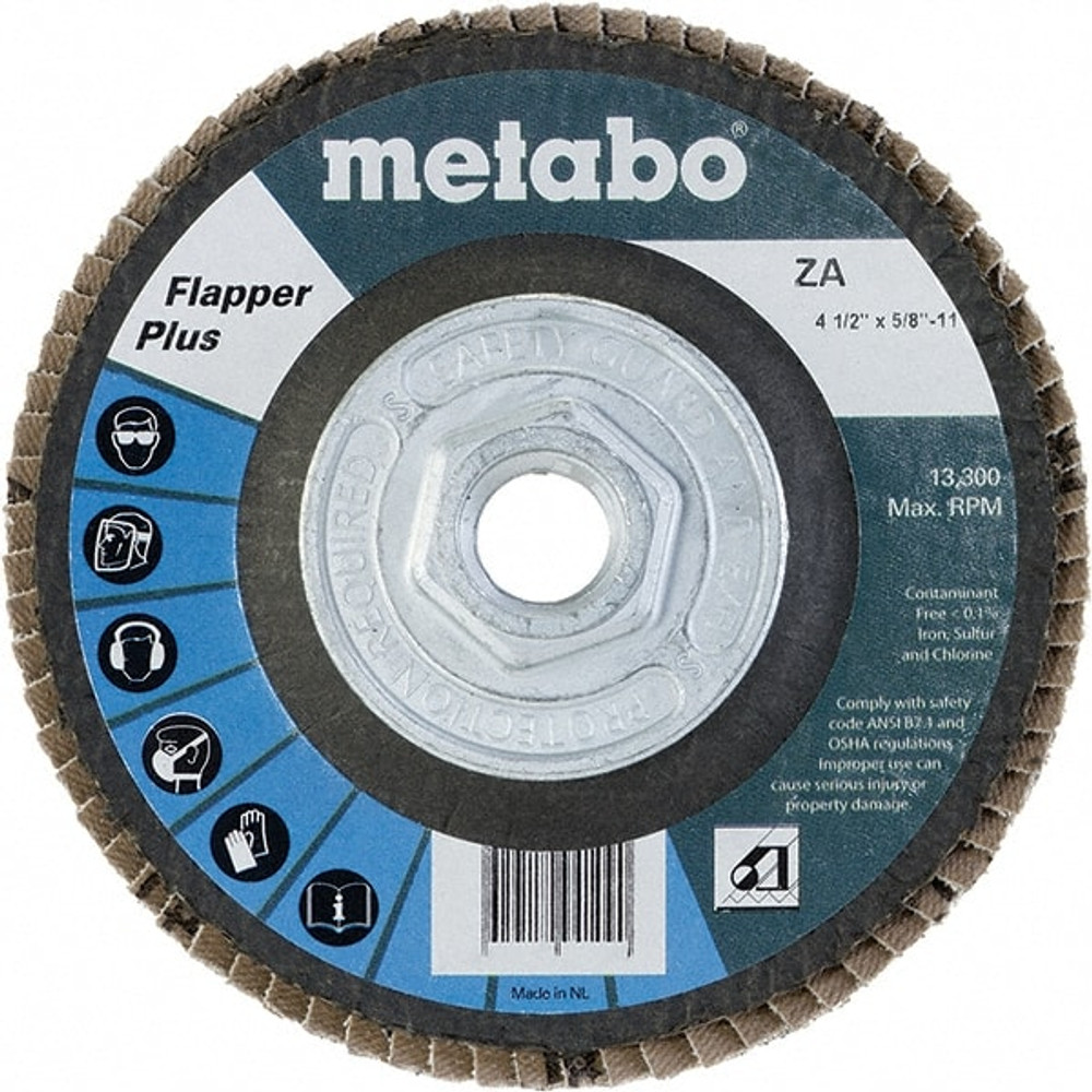 Metabo 629408000 Flap Disc: 5/8-11 Hole, 36 Grit, Ceramic & Zirconia Alumina, Type 29