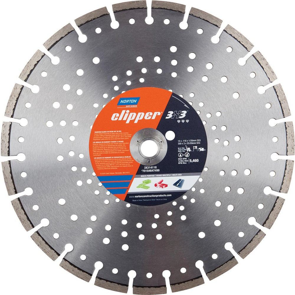 Norton 70184647500 Wet & Dry Cut Saw Blade: 12" Dia, 1" Arbor Hole, 0.118" Kerf Width, 20 Teeth