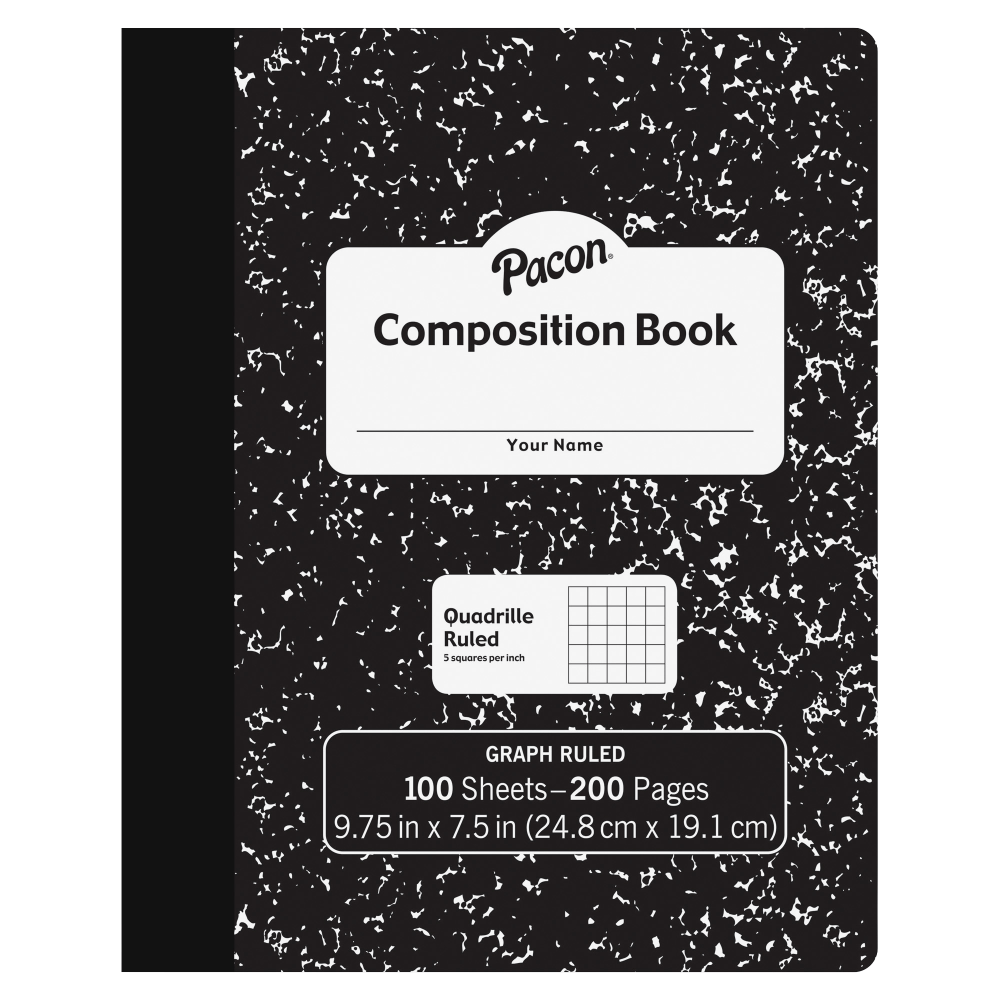 PACON CORPORATION MMK37103 Pacon Composition Book, 7-1/2in x 9-7/8in, Quadrille Rule, 100 Sheets, Black/White