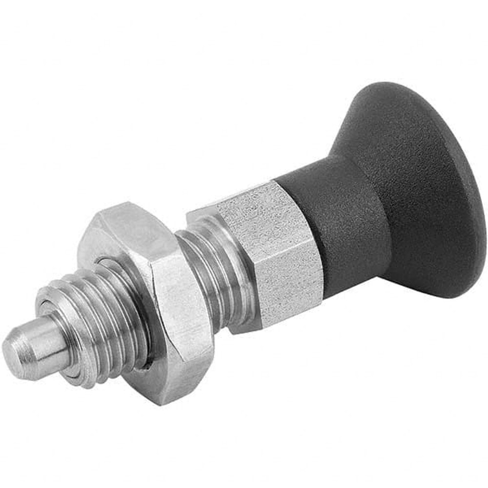 KIPP K0338.12105 M10x1, 15mm Thread Length, 5mm Plunger Diam, Locking Pin Knob Handle Indexing Plunger