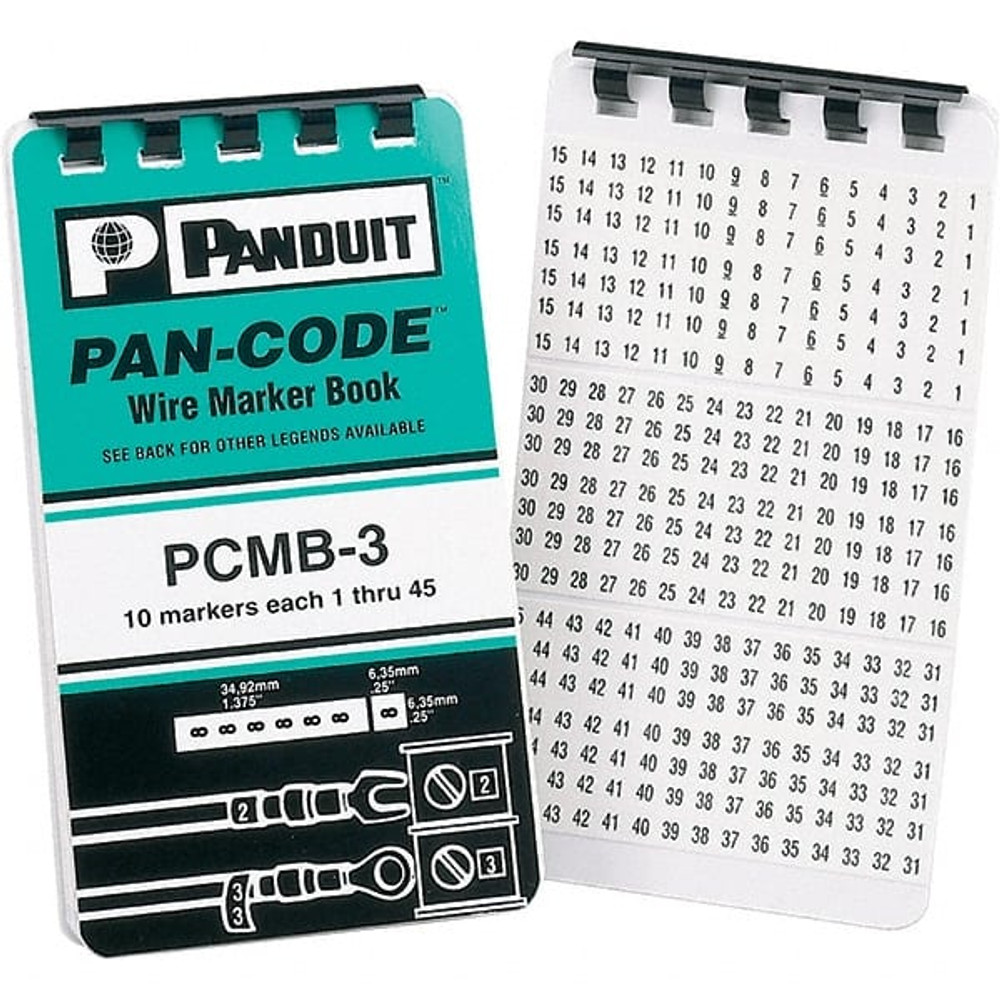 Panduit PCMB-14 Wire Marker Books & Pens; Book Type: Numeric ; Included Characters: 46-90 ; Label Length: 1.3800in ; Number Of Labels: 450 ; Legend Color: Black ; Label Material: Vinyl Cloth