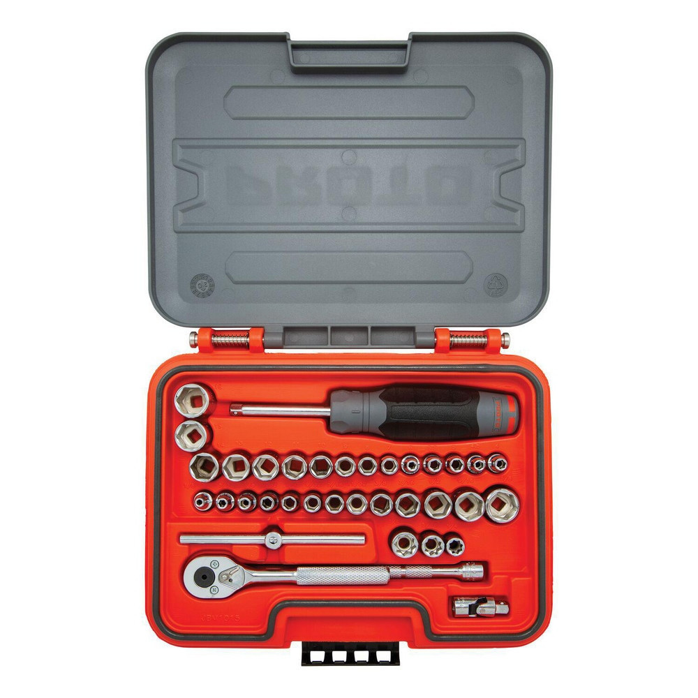 Proto J47336S Combination Hand Tool Sets; Set Type: Socket Set ; Number Of Pieces: 36 ; Measurement Type: Inch & Metric ; Drive Size: 1/4 ; Container Type: Blow Mold Case ; Container Material: Plastic