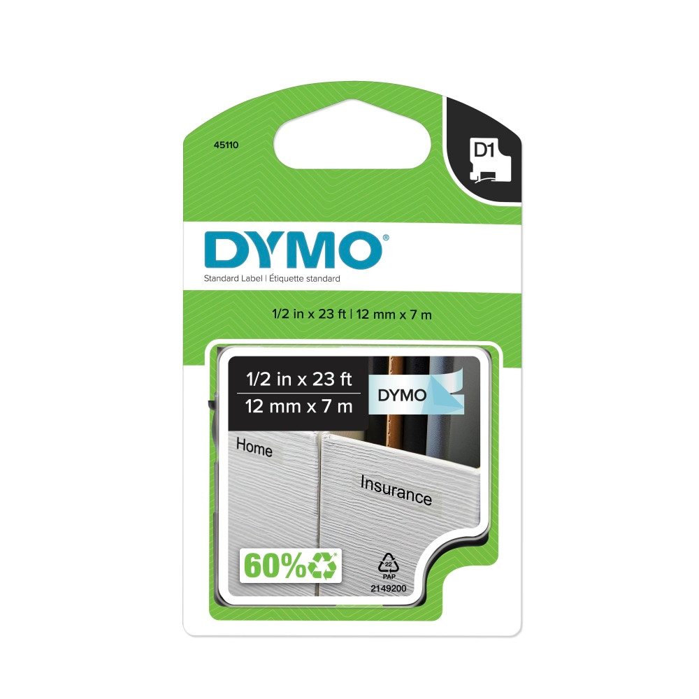 NEWELL BRANDS INC. 45110 DYMO 45110 Black-On-Clear Tape, 0.5in x 23ft