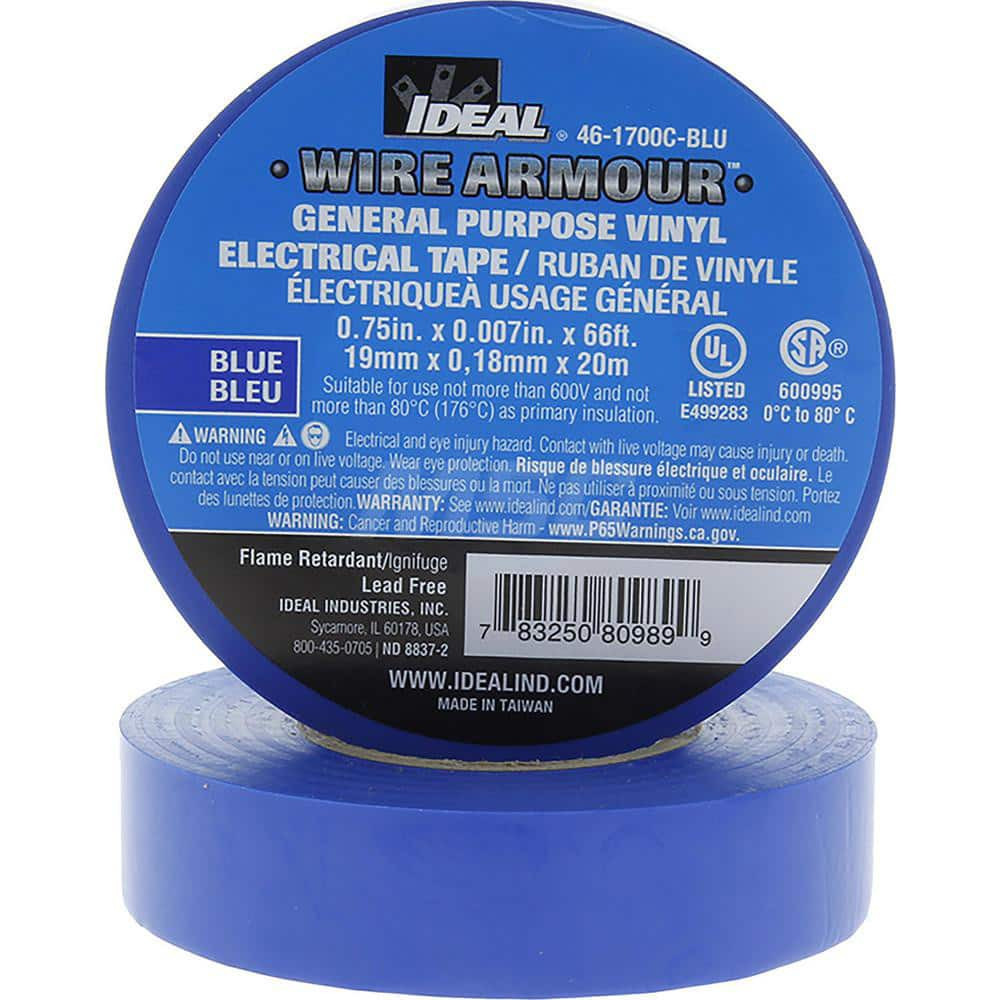 Ideal 46-1700C-BLU Vinyl Film Electrical Tape: 3/4" Wide, 66' Long, 7 mil Thick, Blue