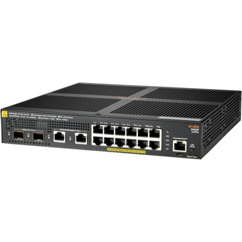 HP INC. Aruba JL693A#ABA  2930F 12G PoE+ 2G/2SFP+ Switch - 16 Ports - Manageable - 3 Layer Supported - Modular - 170 W Power Consumption - Twisted Pair, Optical Fiber - Rack-mountable - Lifetime Limited Warranty