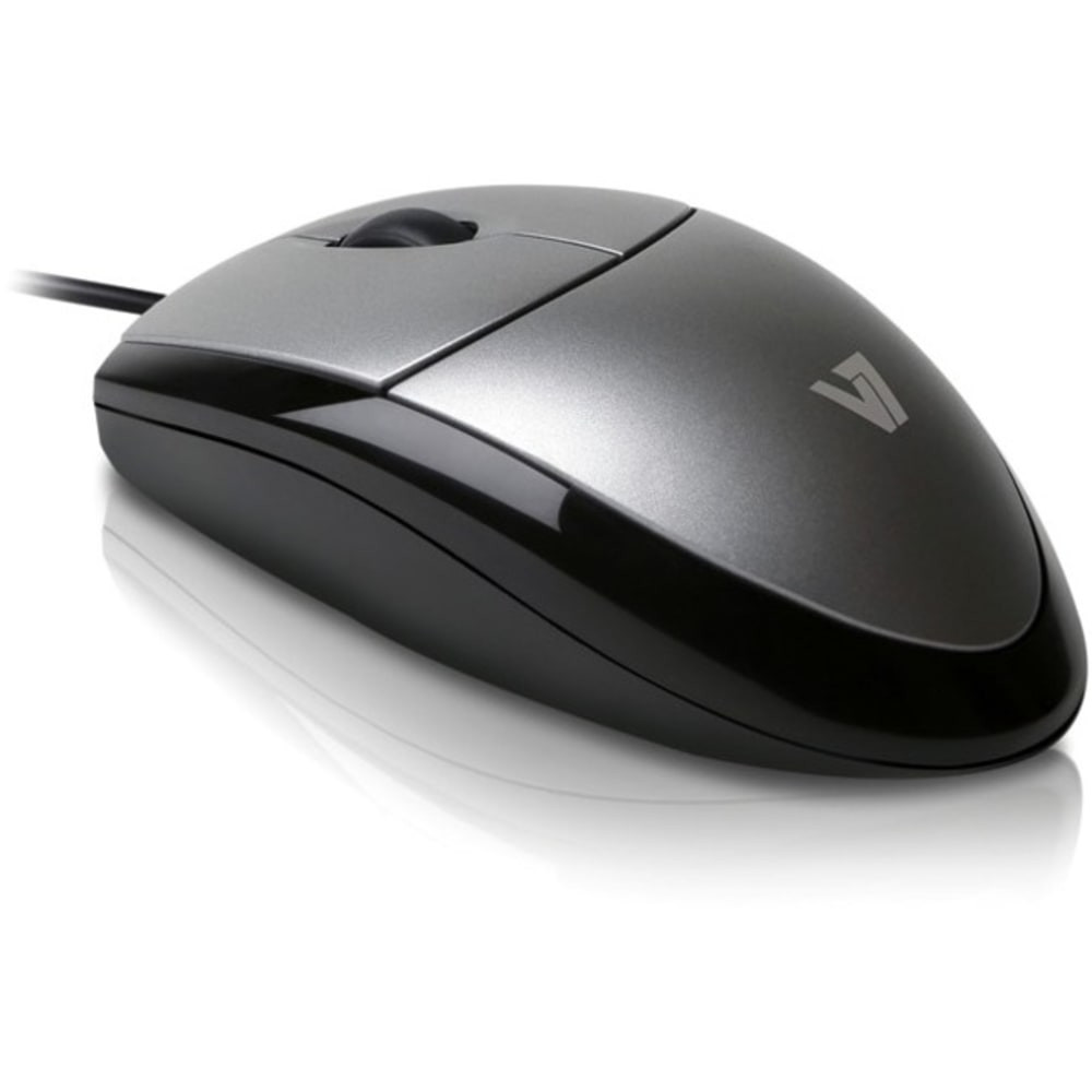 V7 MV3000010-5NC  USB Optical Mouse, Full-Size, Black/Silver