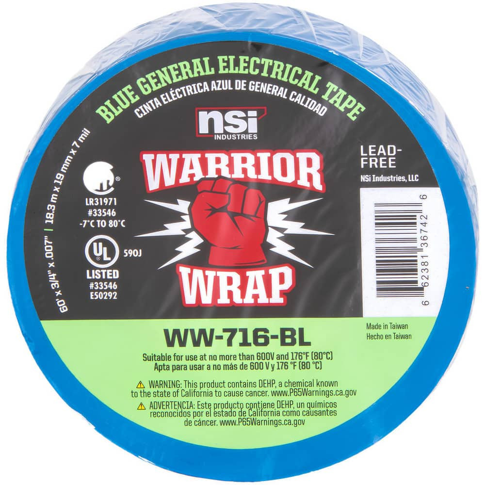 NSI Industries WW-716-BL Electrical Tape; Tape Material: Vinyl ; Width (Inch): 3/4 ; Thickness (mil): 7.0000 ; Color: Blue ; Series: General Use ; Series Part Number: WW-716-BL