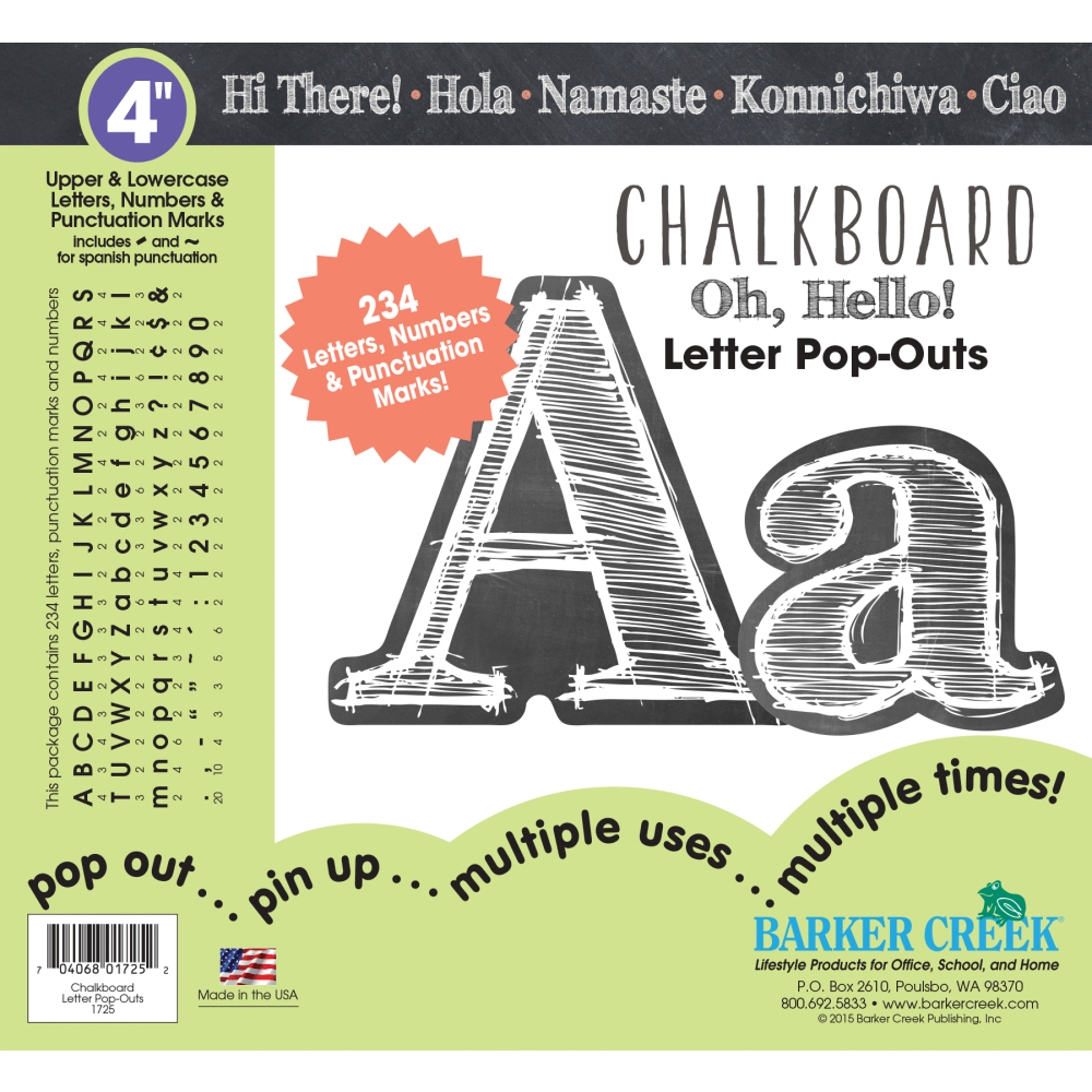 BARKER CREEK PUBLISHING, INC. LL1725 Barker Creek Letter Pop-Outs, 4in, Chalkboard, Set Of 234