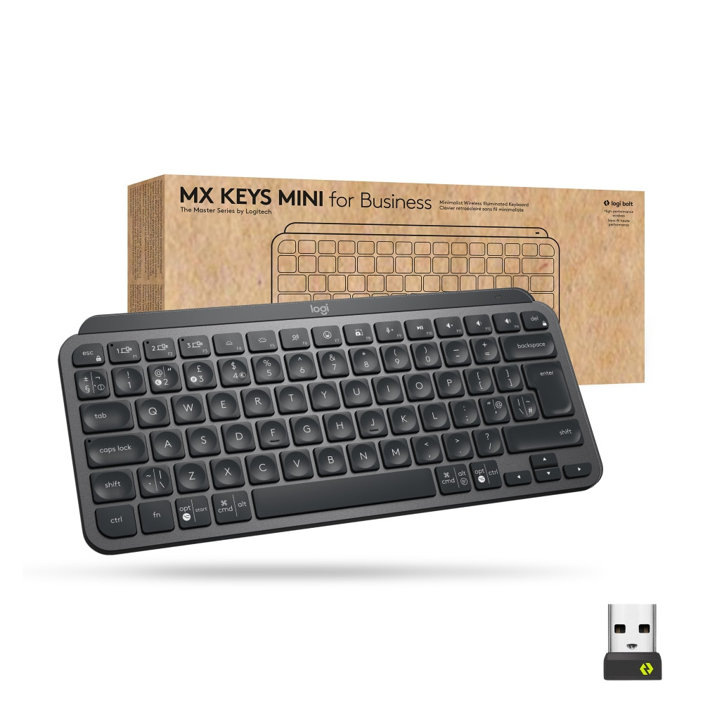 LOGITECH 920-010594  MX Keys Mini for Business (Graphite) - Wireless Connectivity - Bluetooth - 32.81 ft - 2.40 GHz Easy-Switch Hot Key(s) - ChromeOS - Computer, Smartphone, Notebook, Tablet, iPad - PC, Mac - Graphite