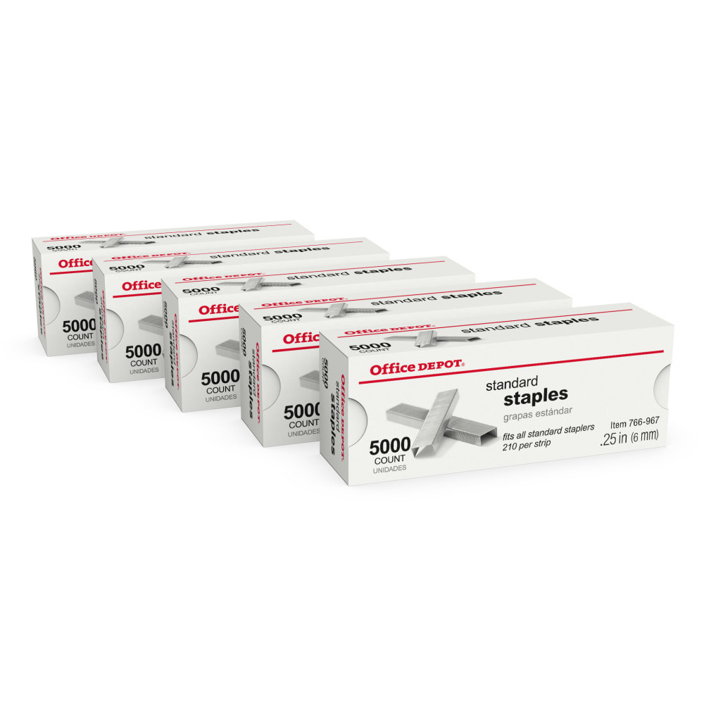 OFFICE DEPOT 2665  Brand Standard Staples, 1/4in, 5,000 Staples Per Pack, Box Of 5 Packs