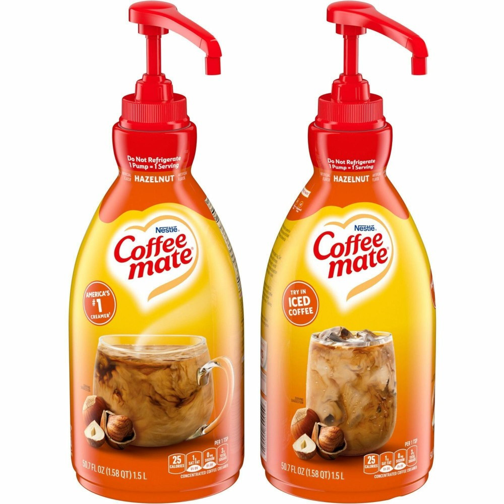 NESTLE WATERS NORTH AMERICA 31831CT Coffee mate Hazelnut Liquid Creamer Pump Bottle - Gluten-Free - Hazelnut Flavor - 50.72 fl oz (1.50 L) - 2/Carton - 600 Serving
