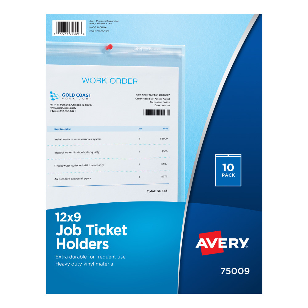 AVERY PRODUCTS CORPORATION 75009 Avery Vinyl Job Ticket Holder, 9in x 12in, Pack Of 10