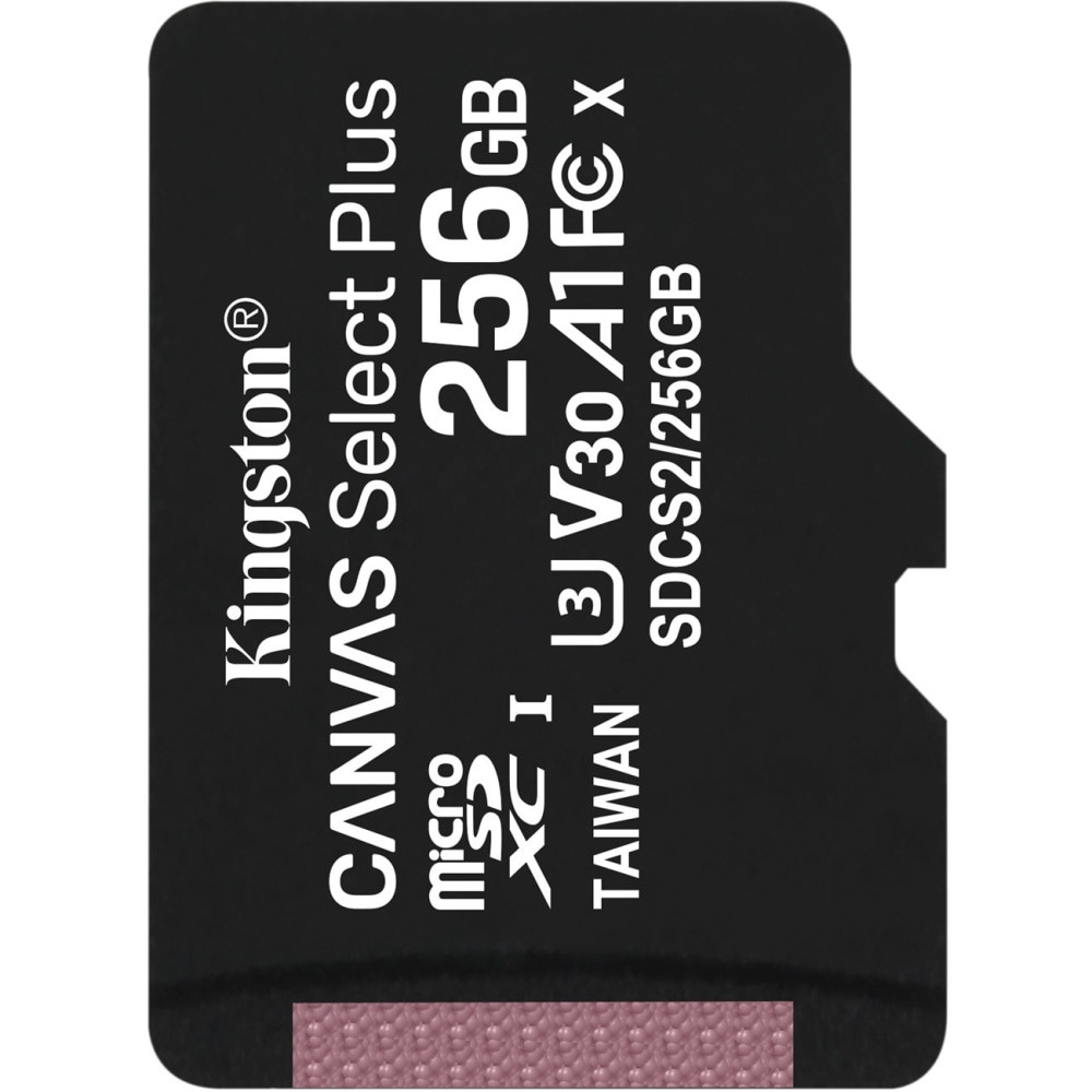 KINGSTON TECHNOLOGY CORPORATION Kingston SDCS2/256GBSP  Canvas Select Plus SDCS2 256 GB Class 10/UHS-I (U3) microSDXC - 1 Pack - 100 MB/s Read - 85 MB/s Write - Lifetime Warranty