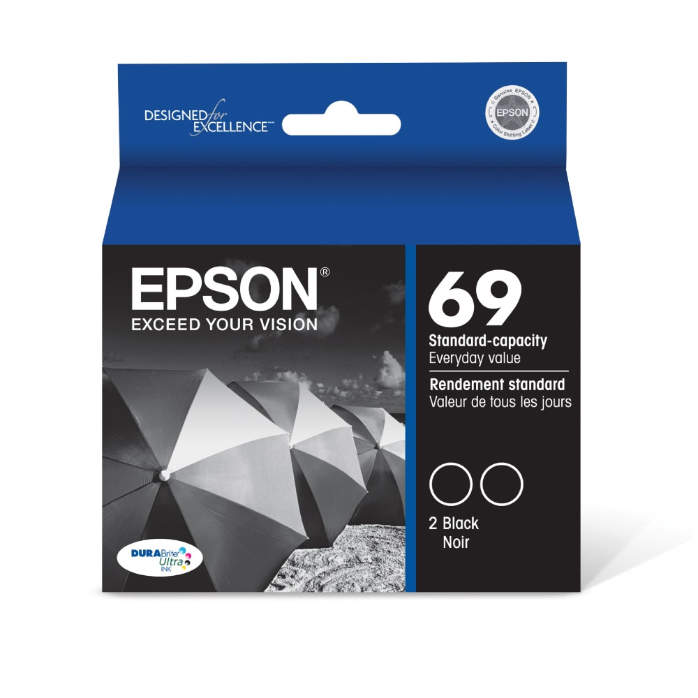 EPSON AMERICA INC. T069120-D2 Epson 69 DuraBrite Black Ink Cartridges, Pack Of 2, T069120-D2