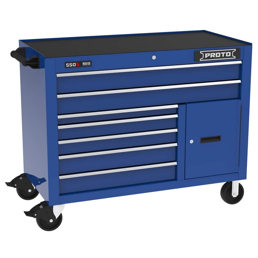 Proto J555041B-7BL-1S Tool Roller Cabinets; Drawers Range: 5 to 10 Drawers ; Overall Weight Capacity: 900lb ; Top Material: Vinyl ; Color: Gloss Blue ; Locking Mechanism: Keyed ; Width Range: 48" and Wider