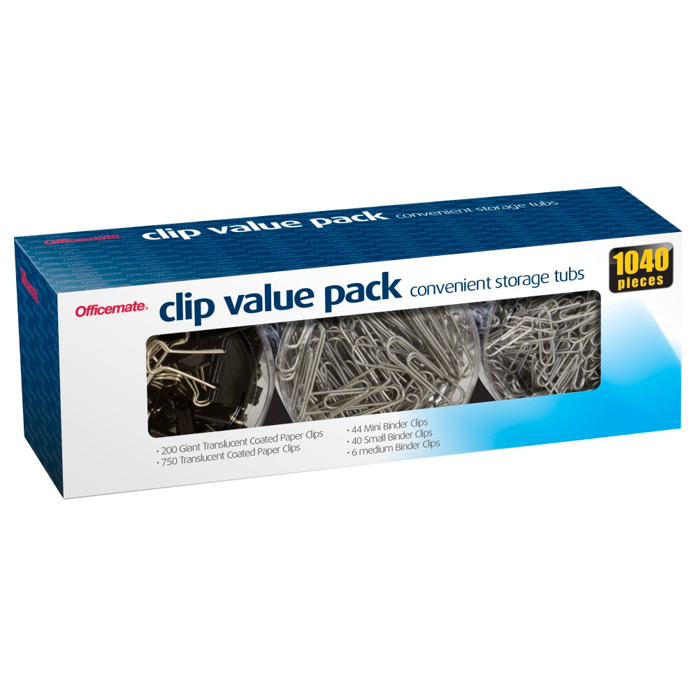 OFFICEMATE INTERNATIONAL CORP. 97300 Officemate Clip Value Pack, 1in, 10 Sheet Capacity, Assorted, Pack Of 1,040