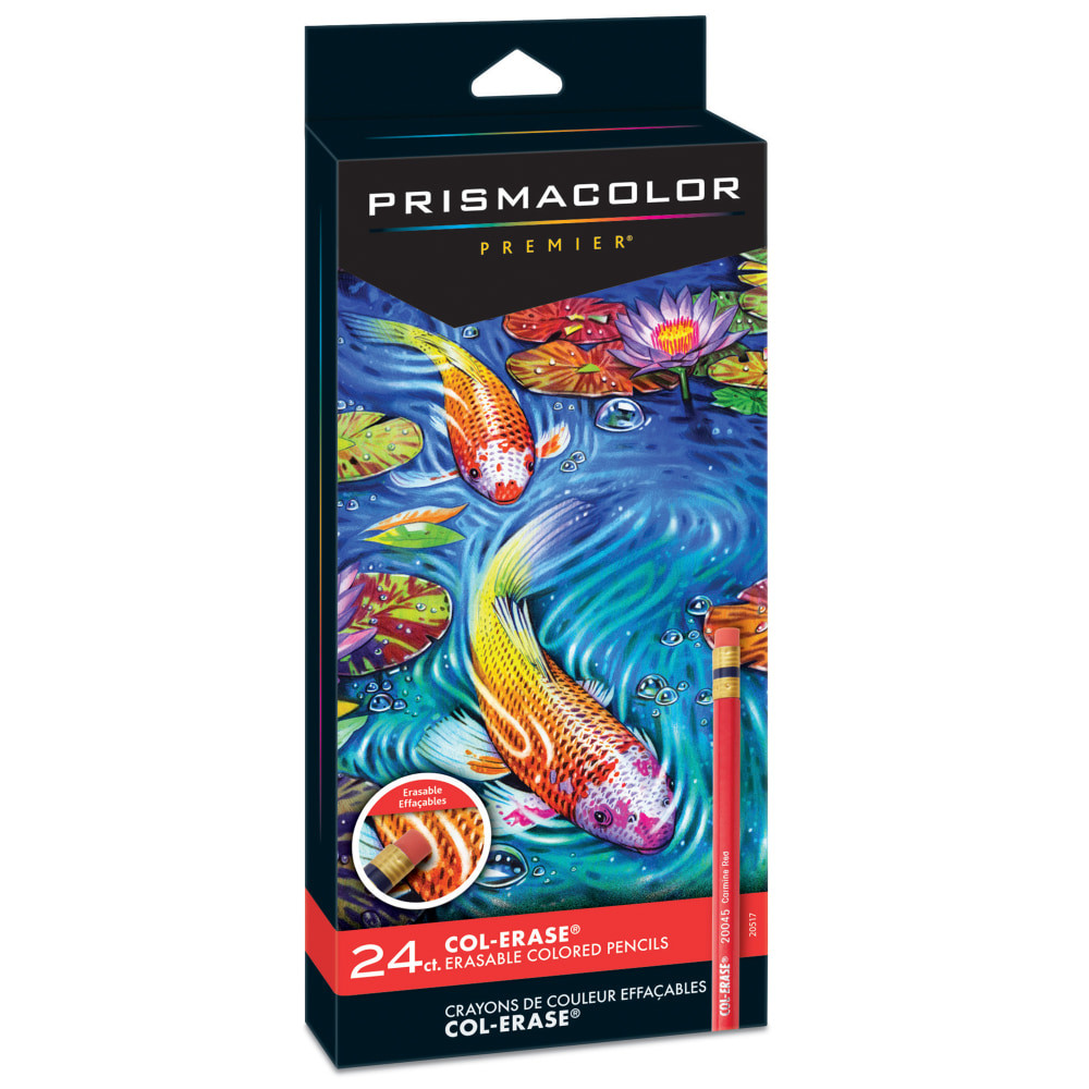 Revise your art easily with vivid Prismacolor Col-Erase Erasable Colored Pencils. The colored pencils feature vivid pigments that erase easily. They also have tough medium points that resist breakage. Bring your illustrations to life with Prismacolor Col-Erase pencils.  Vivid, erasable colors help you effortlessly make changes on the fly.  Intensely rich pigments go down smoothly and erase easily.  Strong medium point resists cracking and breakage.  Perfect for illustrating, animating and all your other unfinished business.  This Col-Erase pencils set of 24 includes an assortment of colors.  ACMI Certified AP Nontoxic. For detailed information see www.acmiart.org.  Less harsh chemicals - made with fewer harsh chemicals, or safer chemicals than typical alternatives, helping  reduce your use of and exposure to substances that may be more harmful to your health and the environment.
