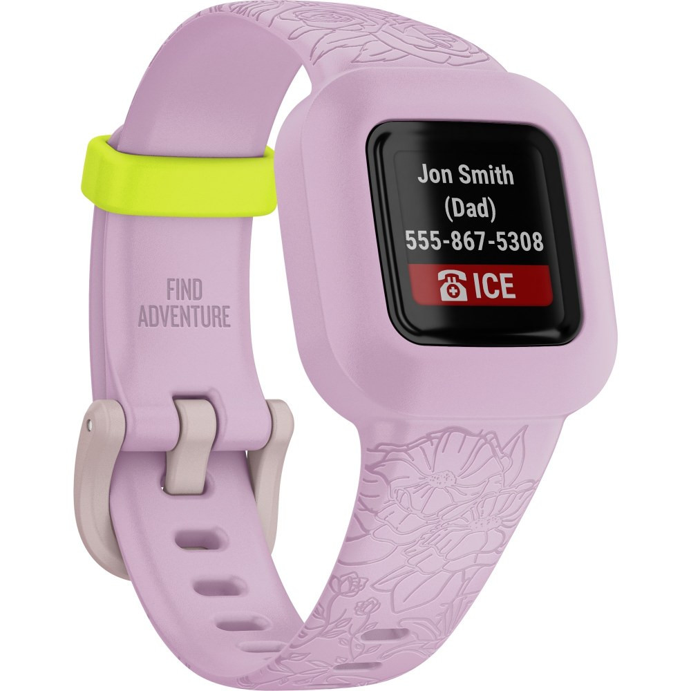 GARMIN INTERNATIONAL, INC. Garmin 010-02441-21  ve­vofit jr. 3 Smart Watch - Lilac Floral - Silicone Band - Swimming, Health & Fitness, Tracking, Smartphone - Water Resistant - 164.04 ft Water Resistant