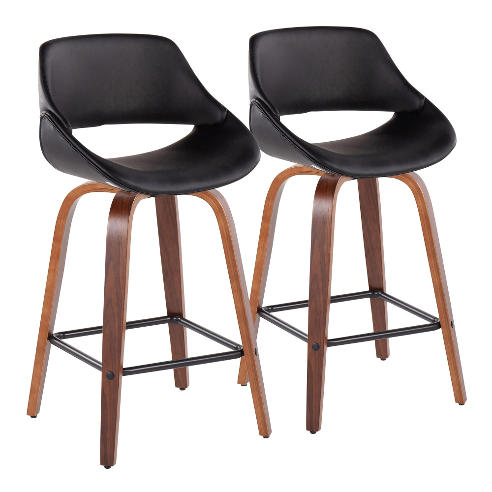 LUMISOURCE, LLC B26-FBCOPU-SWVX2 WLBK2 LumiSource Fabrico Counter Stools, Black/Walnut/Square Black Footrest, Set Of 2 Stools