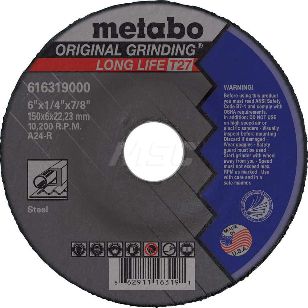 Metabo 616319000 Depressed Center Wheel: Type 27, 6" Dia, 1/4" Thick, 7/8" Hole, Aluminum Oxide