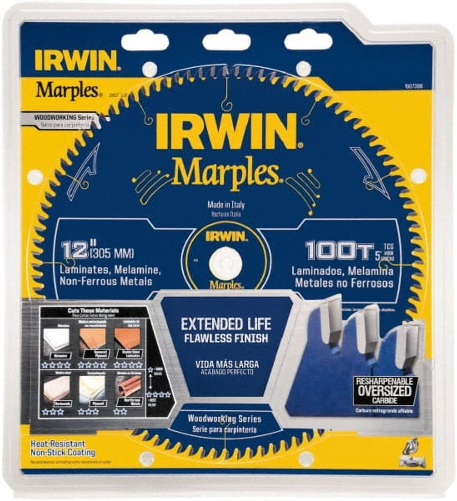 Irwin 1807386 Wet & Dry Cut Saw Blade: 12" Dia, 1 & 1" Arbor Hole, 0.0984" Kerf Width, 100 Teeth