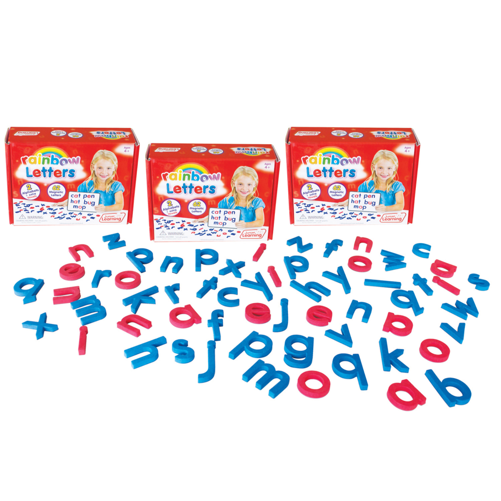 EDUCATORS RESOURCE Junior Learning JRL196-3  Magnetic Rainbow Letters, Red/Blue, Grades Pre-K To 2, 62 Letters Per Pack, Set Of 3 Packs