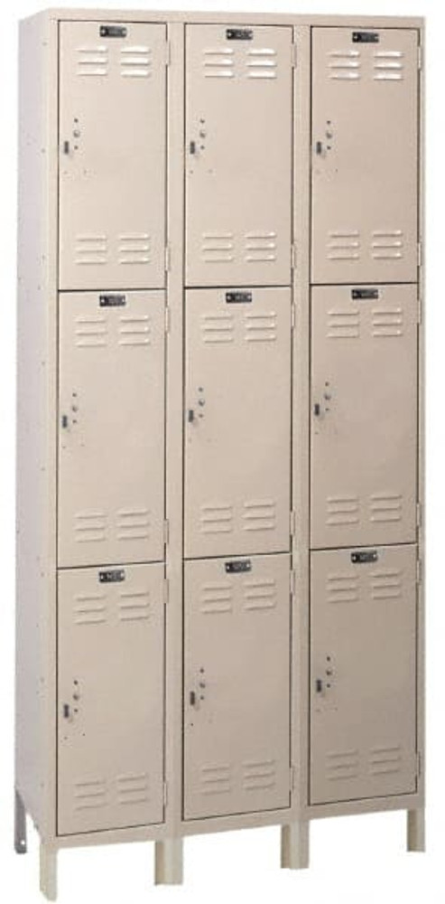 Hallowell UH3258-3PT 3-Wide Locker: 12" Wide, 14" Deep, 78" High, Padlock