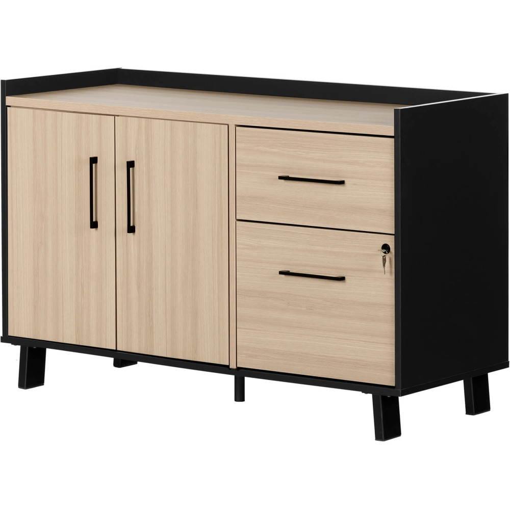 SOUTH SHORE IND LTD South Shore 13326  Kozack 47-1/2inW x 18-1/4inD Lateral 2-Drawer File Cabinet Credenza, Soft Elm/Matte Black