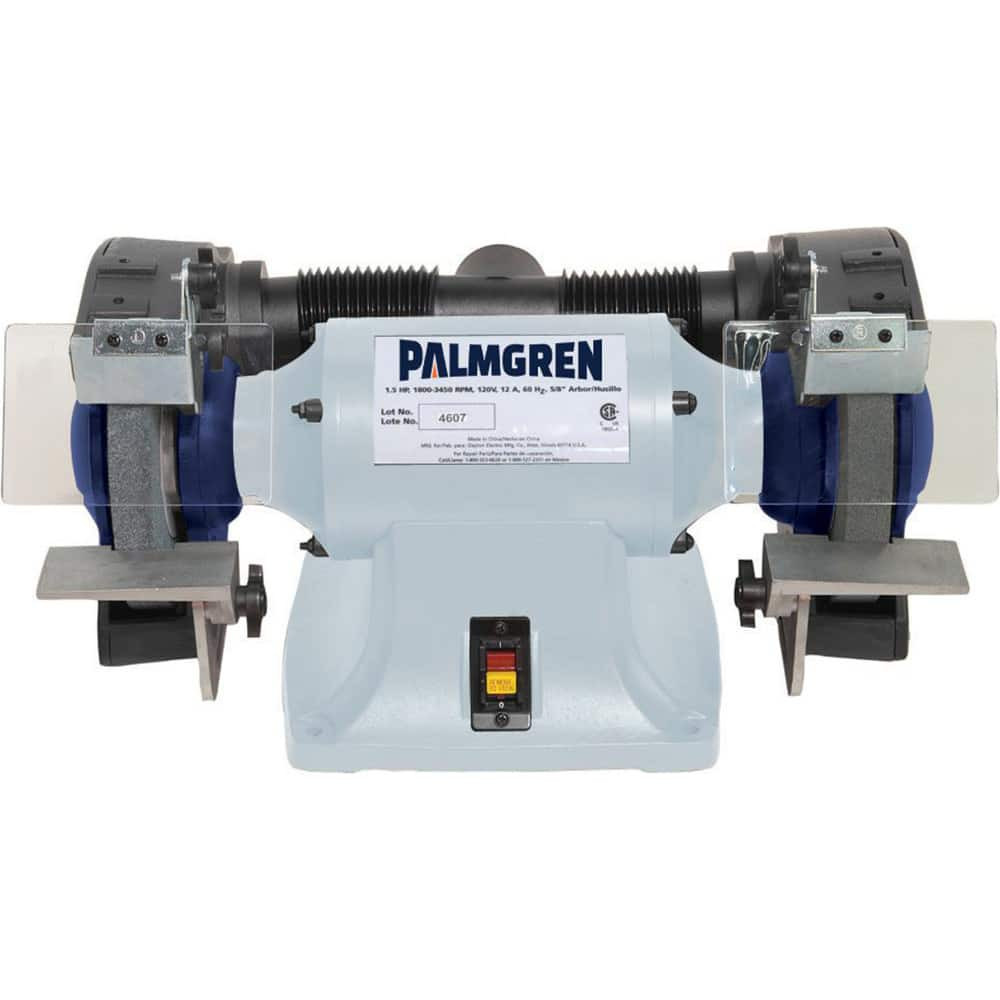 Palmgren 9682082 Bench Grinder: 8" Wheel Dia, 0.63" Arbor Hole Dia