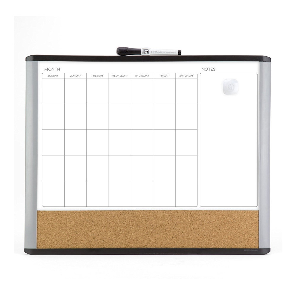 UBRANDS, LLC 388U00-01 U Brands Magnetic MOD 3-In-1 Magnetic Dry-Erase Calendar Board, Painted Steel, 20in x 16in, Black/Gray Plastic Frame