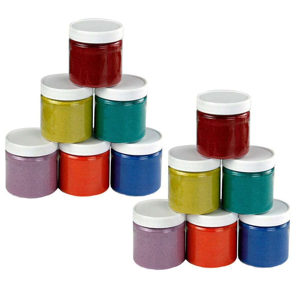 EDUCATORS RESOURCE Hygloss HYG29606-2  Colored Sand, 6 Oz, Assorted Colors, 6 Jars Per Pack, Set Of 2 Packs