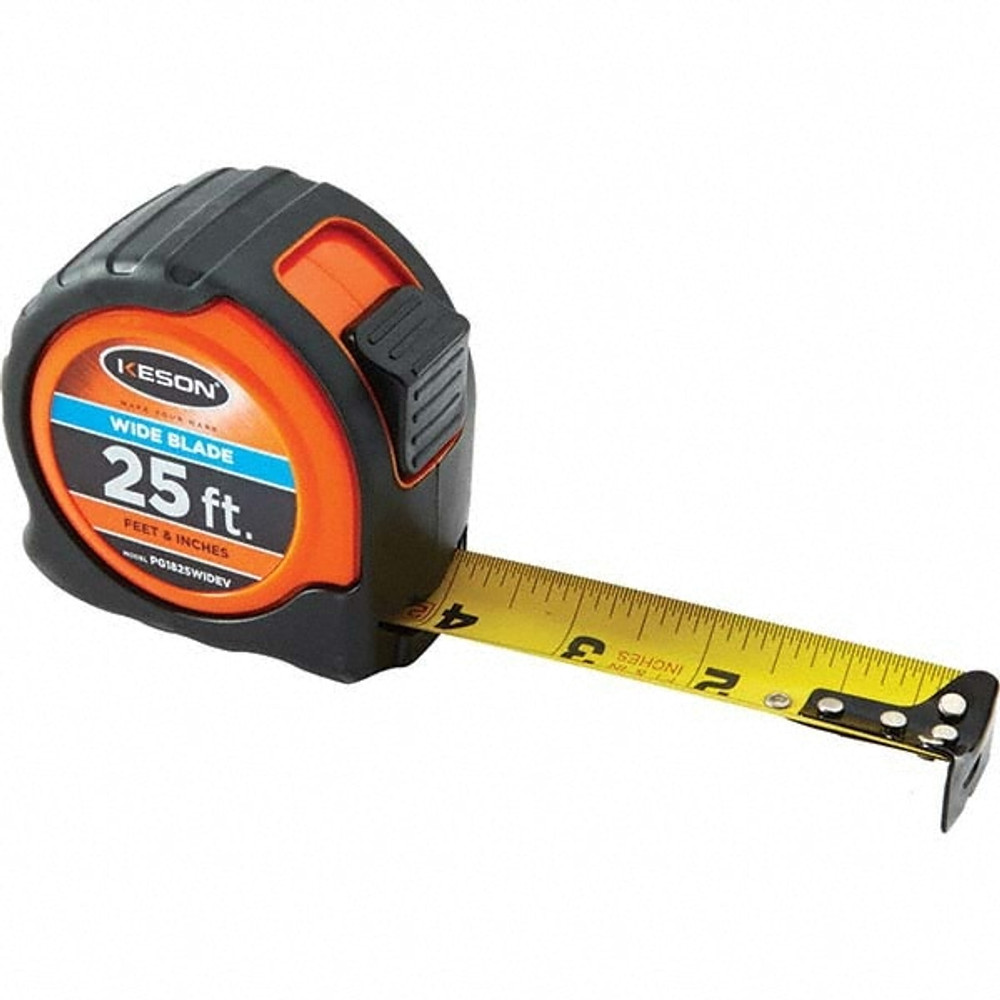 Keson PG1825WIDEV Tape Measure: 25' Long, 1-3/16" Width, Yellow Blade