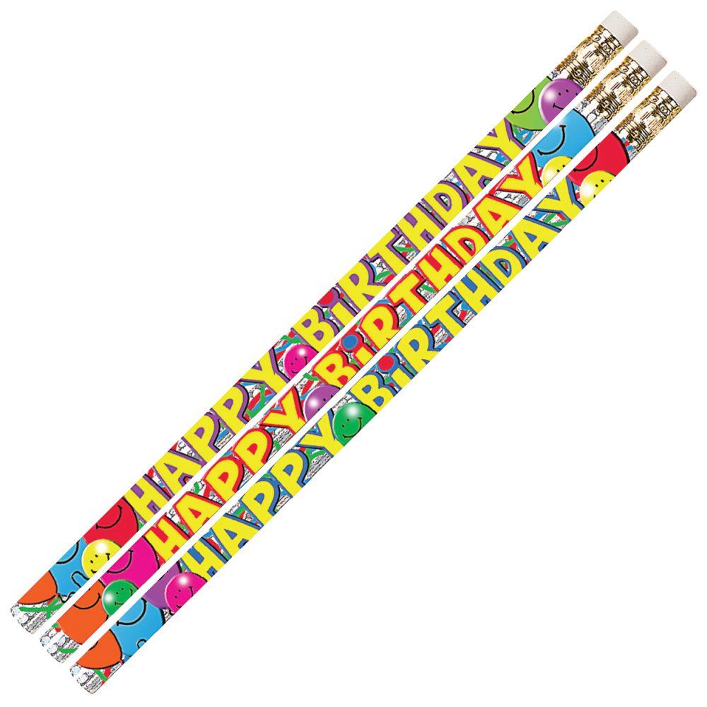 Musgrave Pencil Co. Inc. MUS2214D-12 Musgrave Pencil Co. Motivational Pencils, 2.11 mm, #2 Lead, Birthday Bash, Multicolor, Pack Of 144