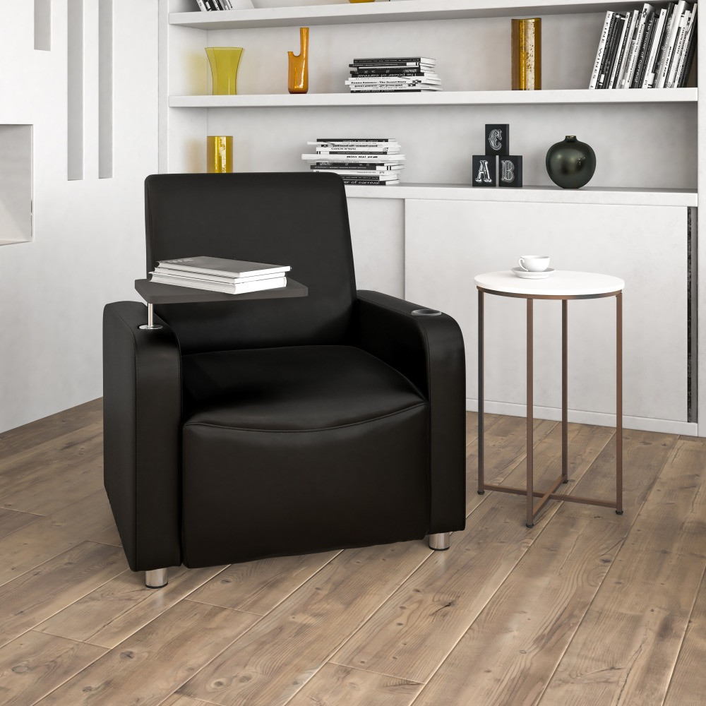 FLASH FURNITURE BT8217BK  LeatherSoft Faux Leather Guest Chair With Tablet Arm, Black/Gray