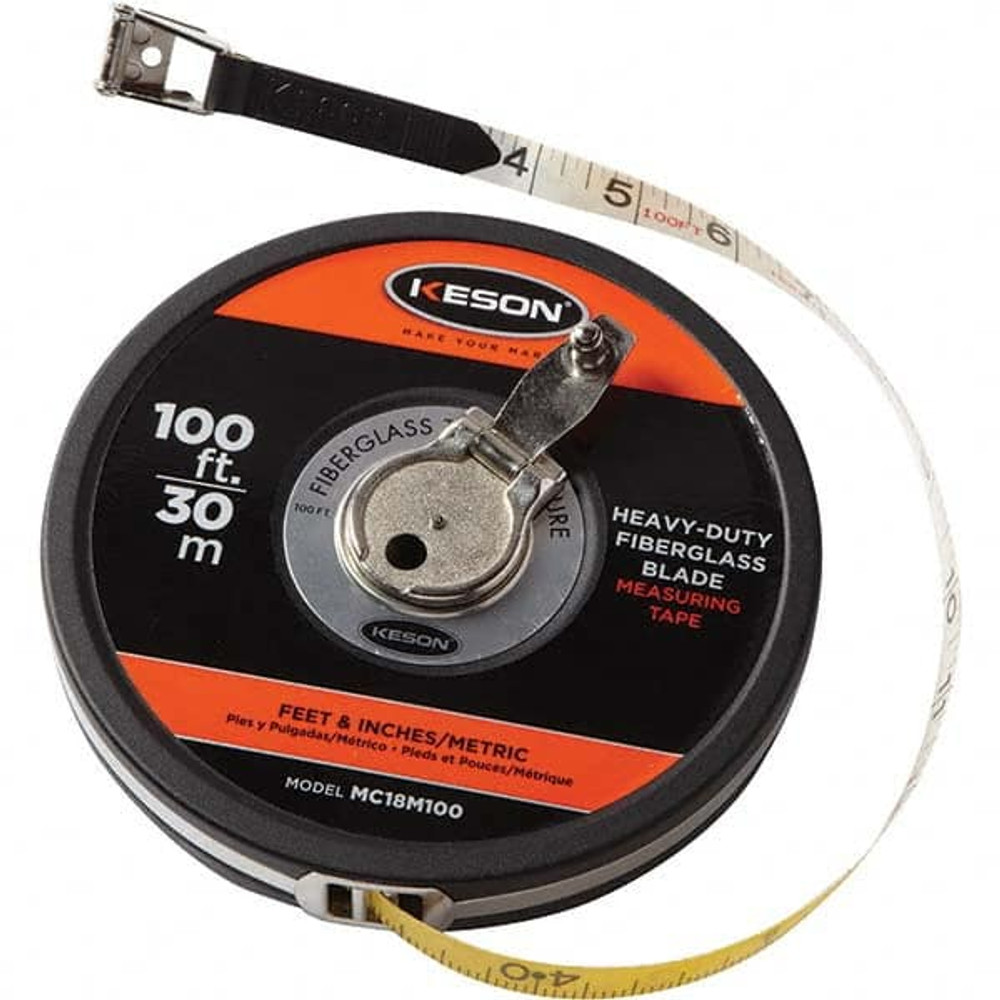 Keson MC18M100 Tape Measure: 100' Long, 1/2" Width, White Blade