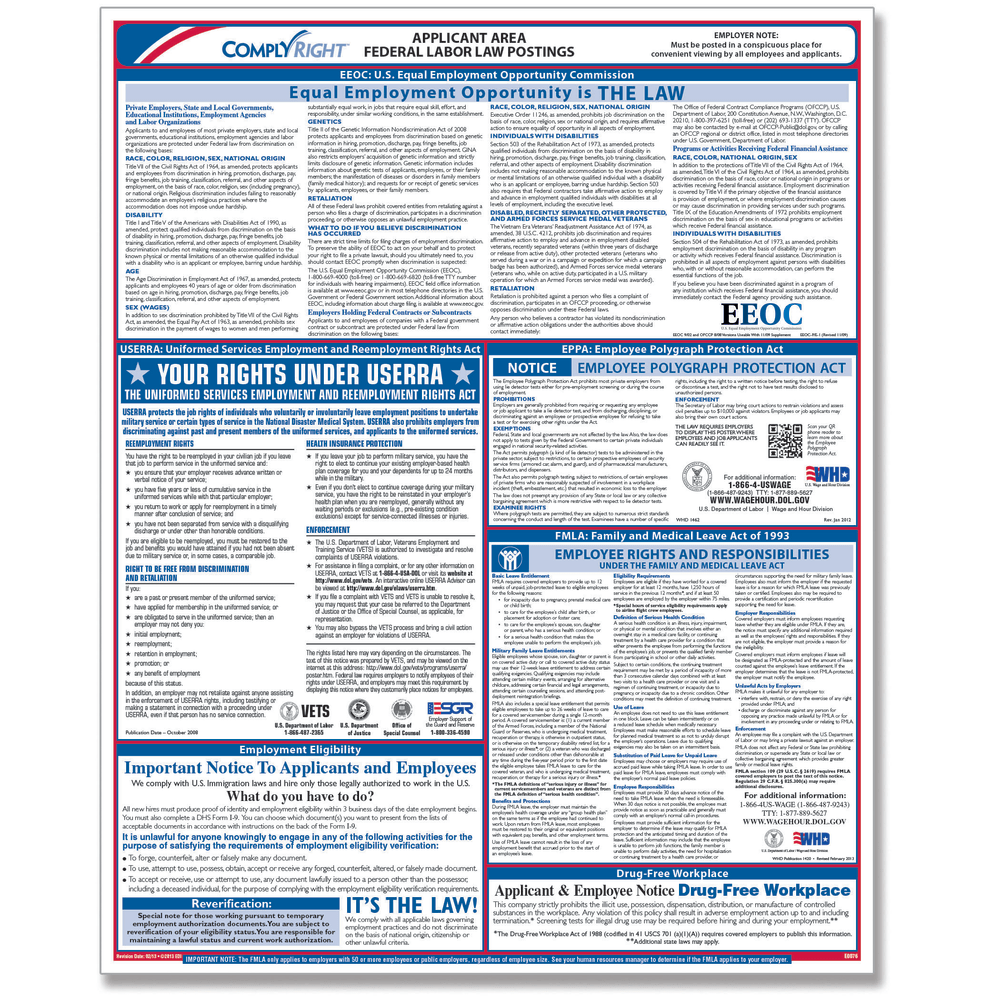 TAX FORMS PRINTING, INC. E0076 ComplyRight Federal Applicant Area Poster, English, 16in x 20in