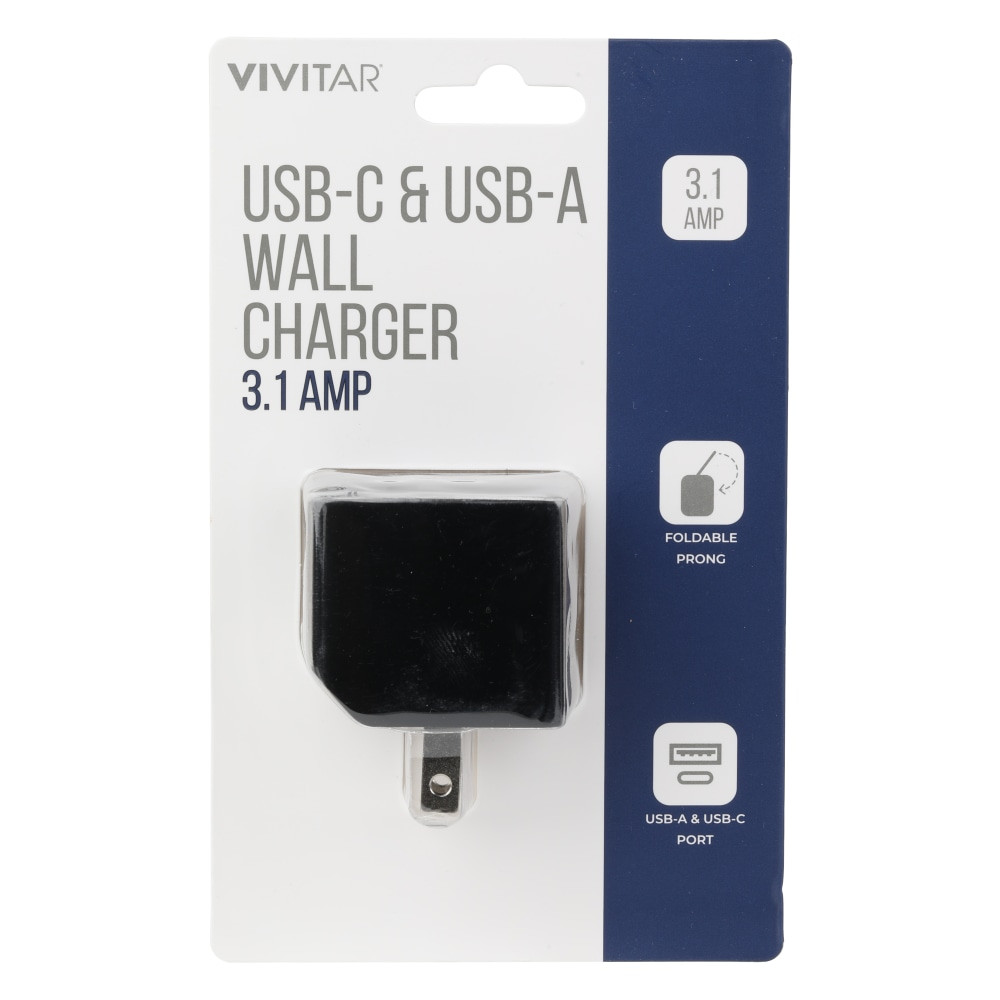 SAKAR INTERNATIONAL, INC. NIL6004-BLK-STK-24 Vivitar USB-C And USB-A Wall Charger, Black, NIL6004-BLK-STK-24