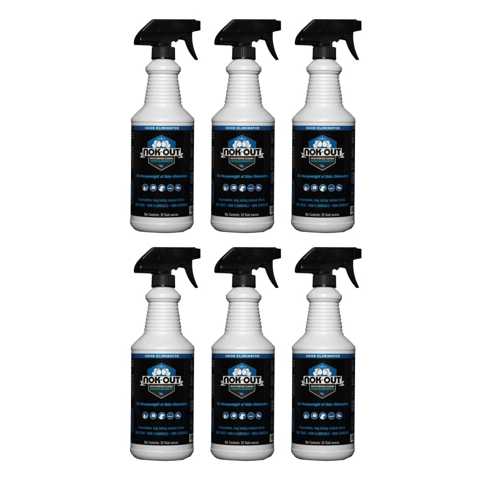 Take care of unwanted odors from pets with NOK OUT pet deodorizer and cleaning spray. This cleaner uses a non-abrasive formula with chlorine dioxide to eliminate odors at their source.  Kills up to 99.9% of all harmful germs on a variety of surfaces.  Helps resolve strong smells caused by humans or pets.  Non-abrasive formula uses chlorine dioxide to wipe out odors.  No wiping or scrubbing necessary, simply spray and walk away.