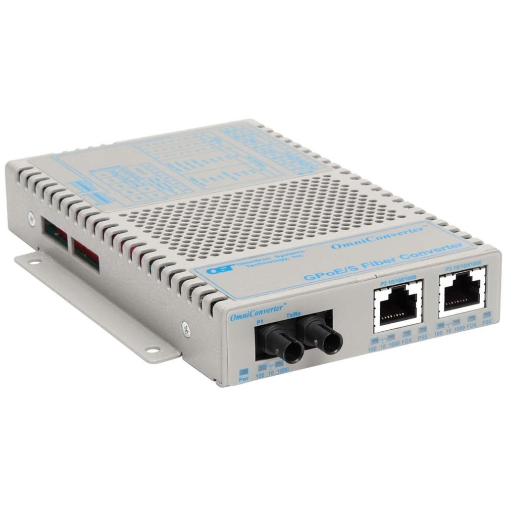 OMNITRON SYSTEMS TECHNOLOGY, INC. 9401-1-21 Omnitron OmniConverter 10/100/1000 PoE Gigabit Ethernet Fiber Media Converter Switch RJ45 ST Single-Mode 12km - 2 x 10/100/1000BASE-T; 1 x 1000BASE-LX; US AC Powered; Lifetime Warranty