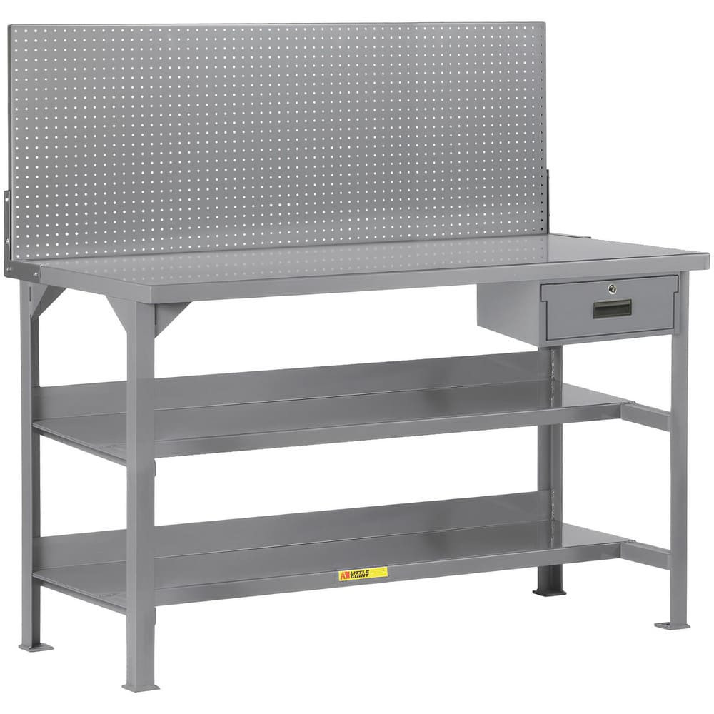 Little Giant. WST3-367236PBDR Stationary Work Benches, Tables; Bench Style: Heavy-Duty Use Workbench ; Edge Type: Square ; Leg Style: Fixed with Pre-Drill Holes for Anchoring ; Depth (Inch): 36 ; Maximum Height (Inch): 36 ; Minimum Height: 36.0000