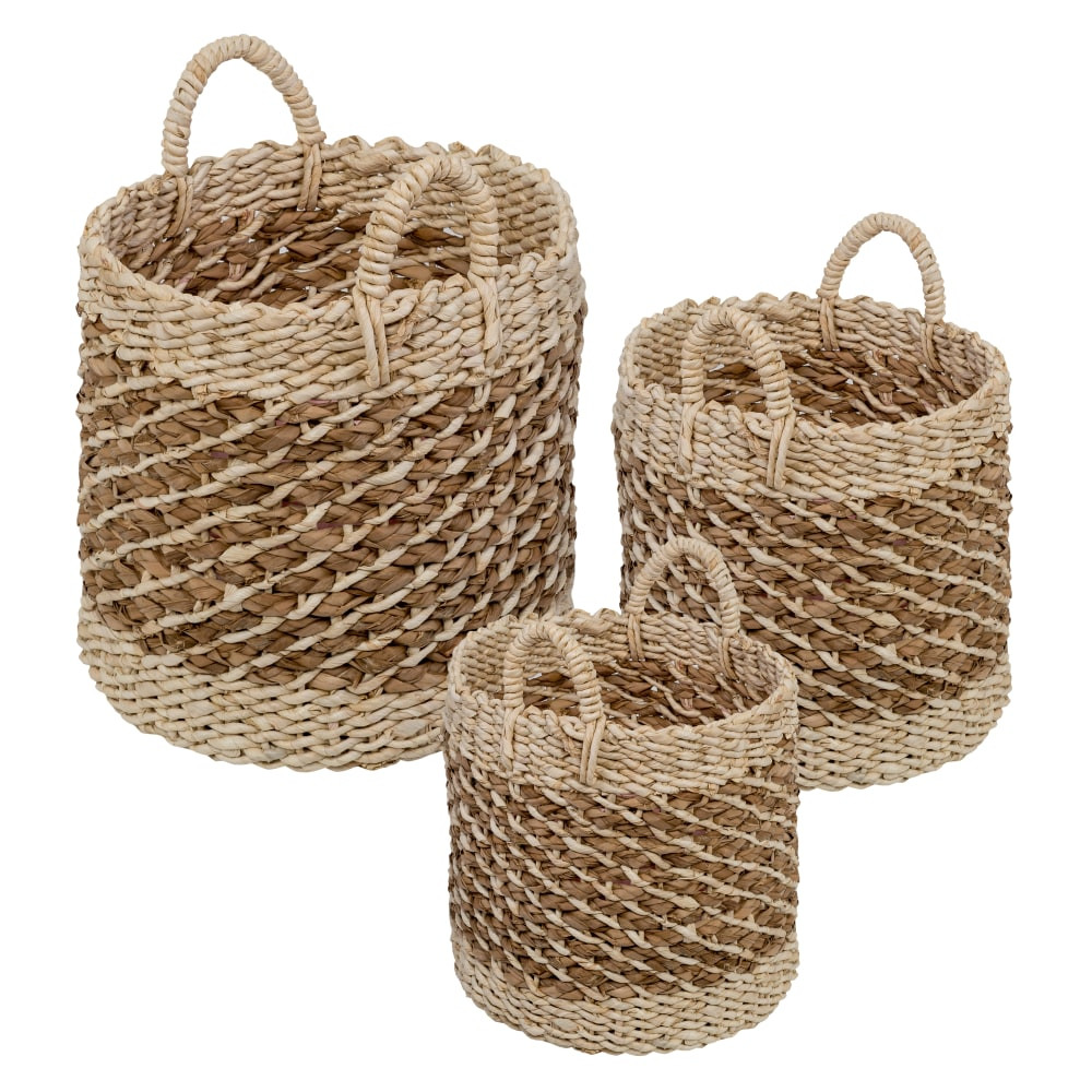 HONEY-CAN-DO INTERNATIONAL, LLC STO-07883 Honey-Can-Do Coastal Collection Nesting Storage Bins With Handles, Medium Size, Beech Brown, Set Of 3