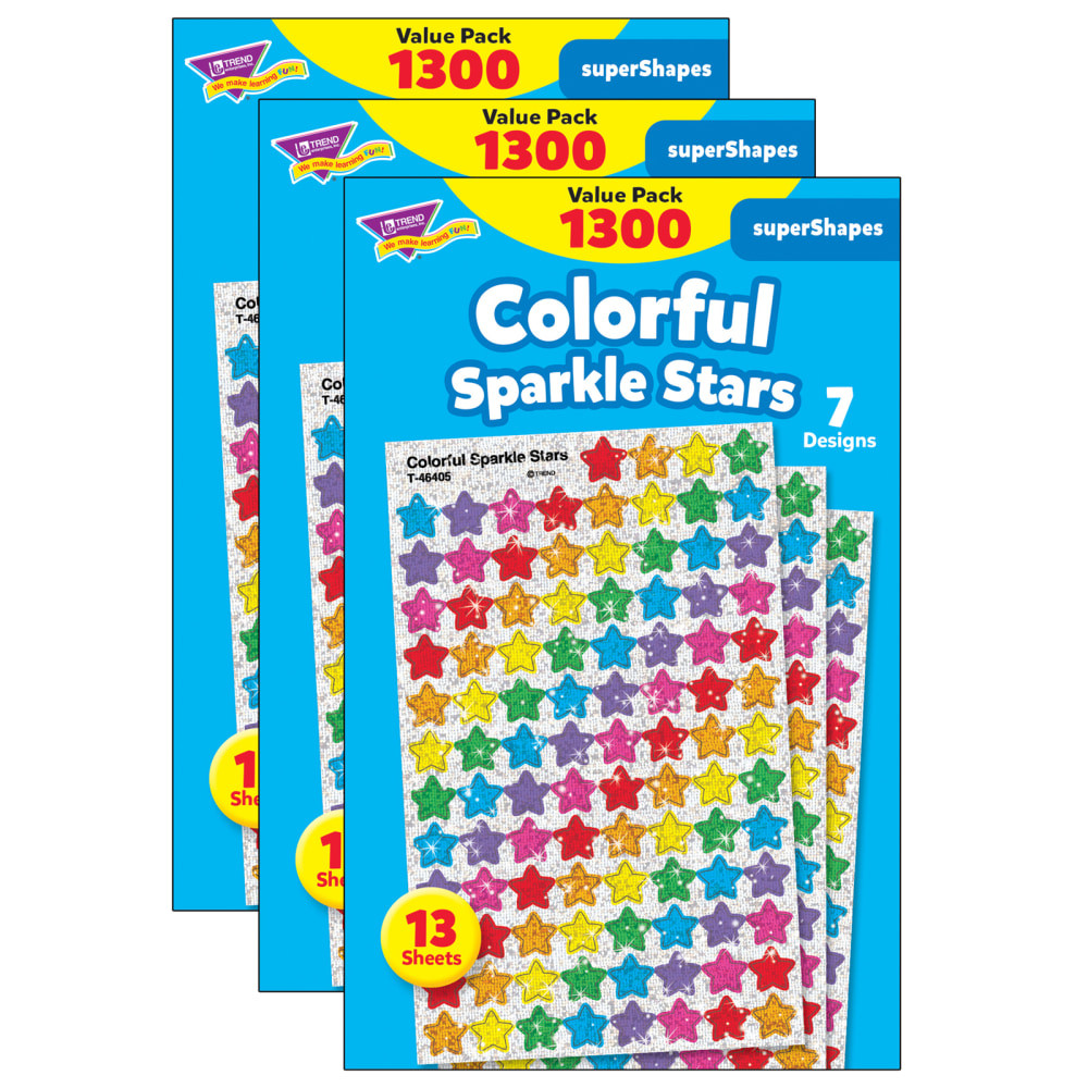 EDUCATORS RESOURCE Trend T-46910-3  superShapes Stickers, Colorful Sparkle Stars, 1,300 Stickers Per Pack, Set Of 3 Packs