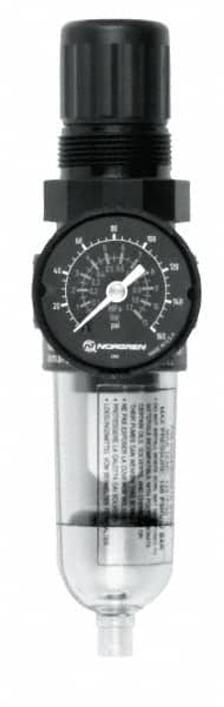Norgren B07-102-M1LA FRL Combination Unit: 1/8 NPT, Miniature, 1 Pc Filter/Regulator with Pressure Gauge