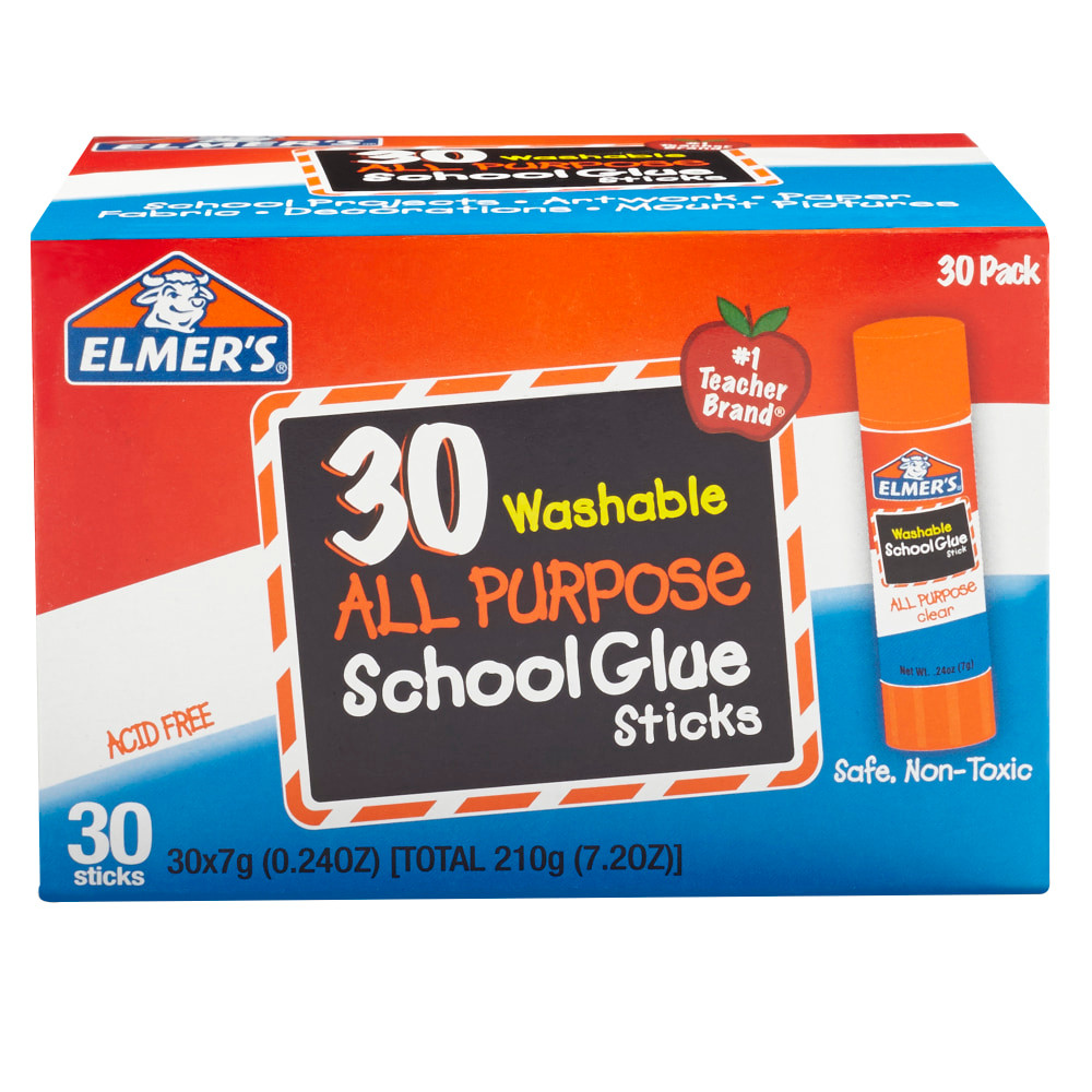 ELMERS PRODUCTS INC E556 Elmers Glue Stick Classroom Pack, All-Purpose Clear, Box Of 30