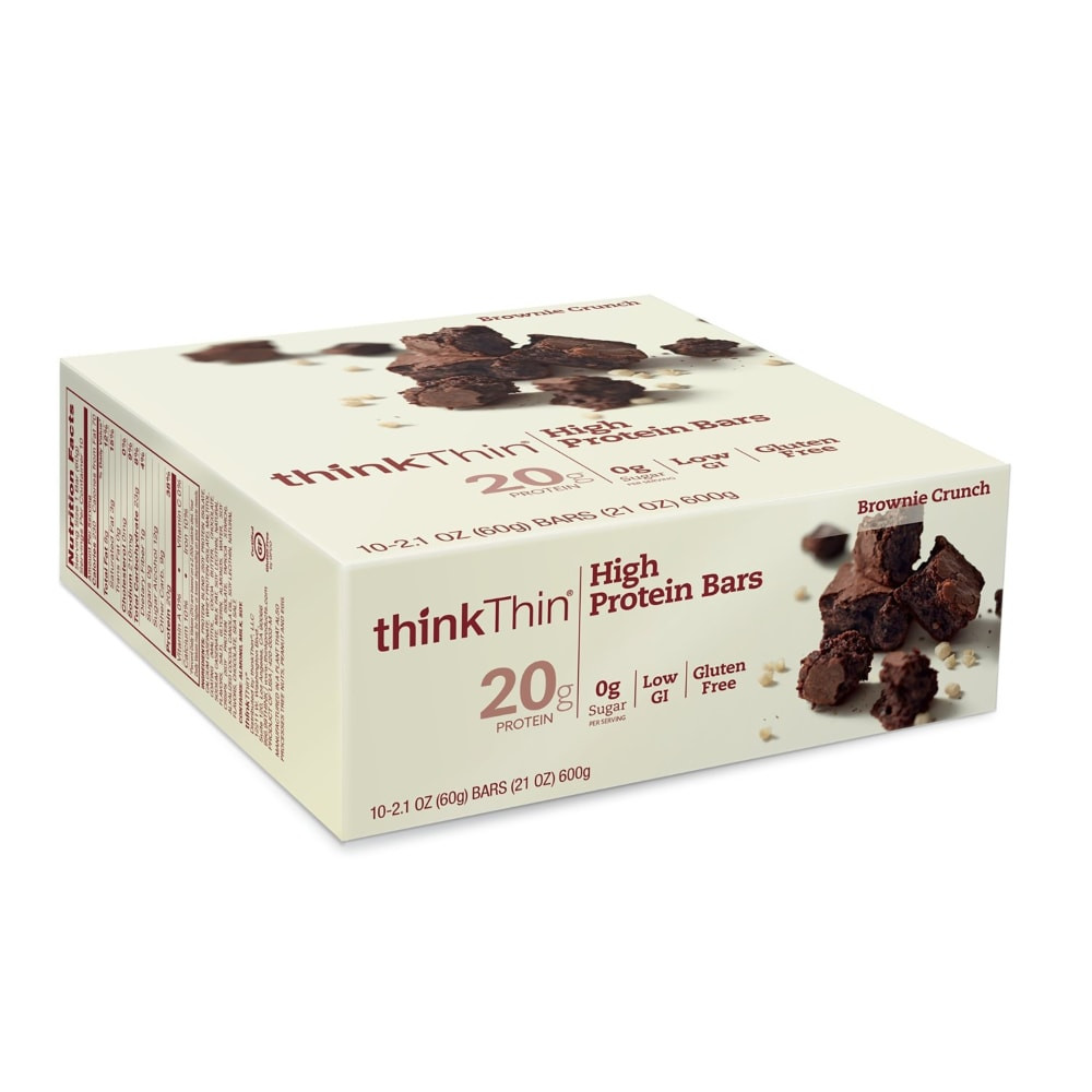 THINKTHIN, LLC thinkThin 70146  Brownie Crunch High Protein Bars, 2.1 Oz, Case Of 10 Bars