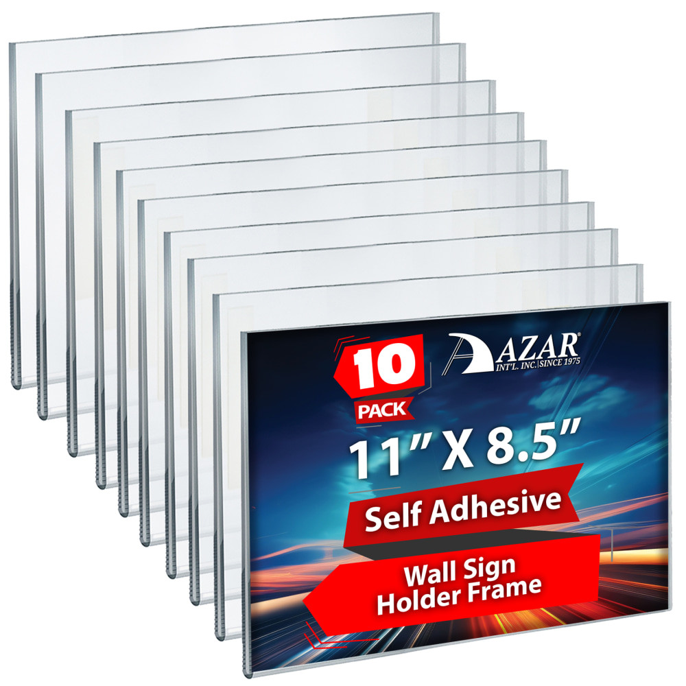 AZAR DISPLAYS 122022  Acrylic Sign Holders With Adhesive Tape, 8 1/2in x 11in, Clear, Pack Of 10